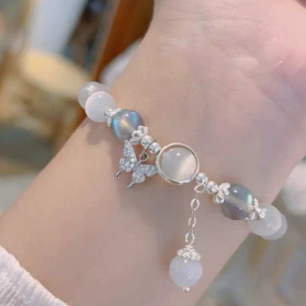 NWT: Blue Moonstone Crystal Butterfly Pendant Bracelet